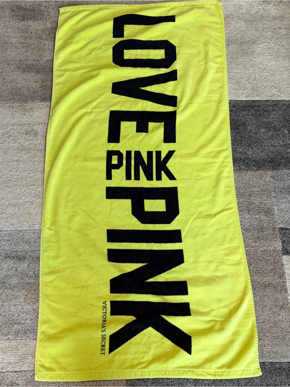 VTG Victoria's Secret PINK Neon Yellow Beach Towel LOVE PINK 56" x 27" Rare